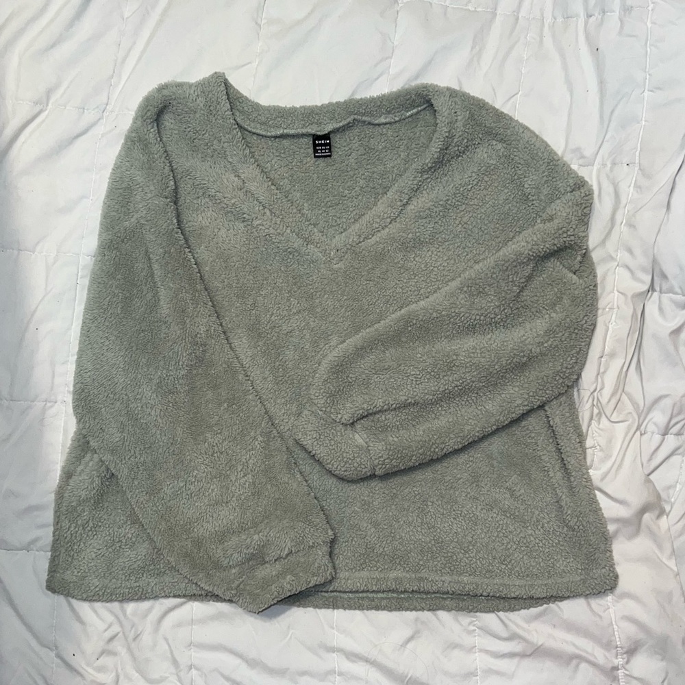 SHEIN Fluffy V-Neck Sweater